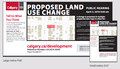 Land Use Notices Sign Size requirements City of Calgary